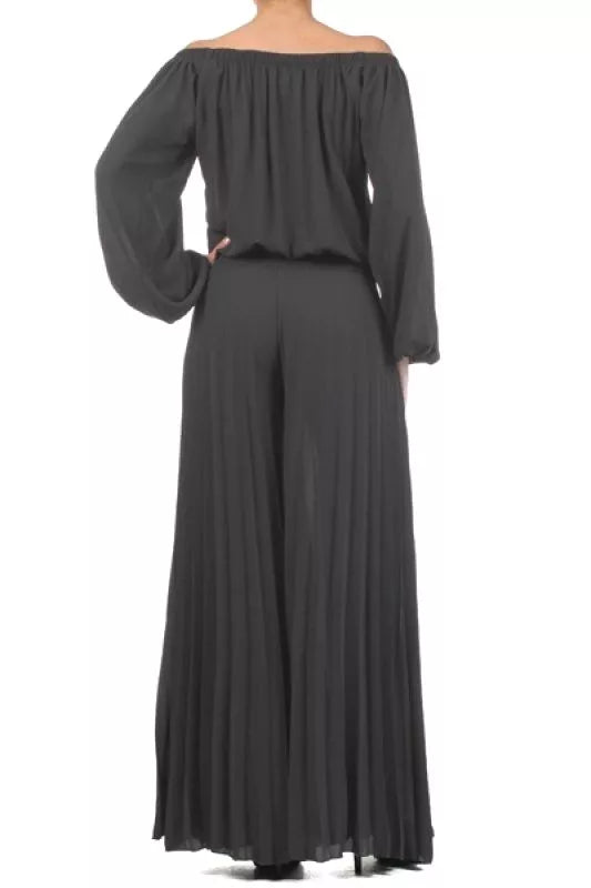 Womens Ladies Long sleeve Off shoulder Button Down Wide leg Full length Jumpsuit