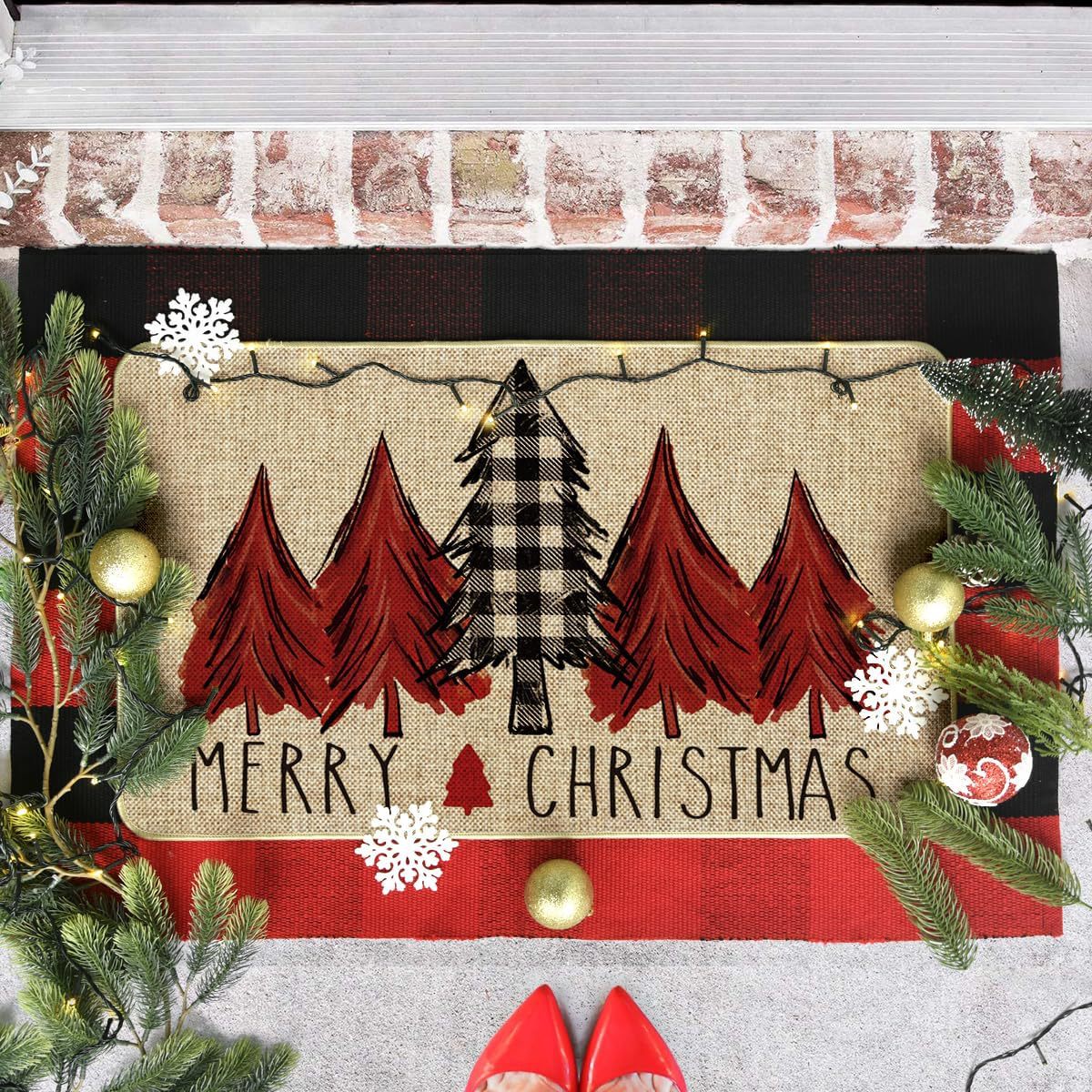 Country Striped Christmas Decorative Floor Mat