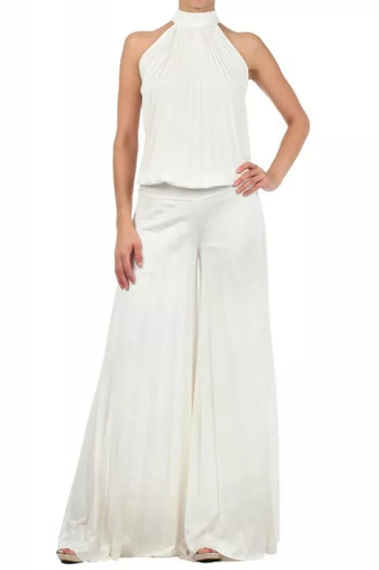 Women's Ladies White Wide Leg Jumpsuit With Open Back Detailing