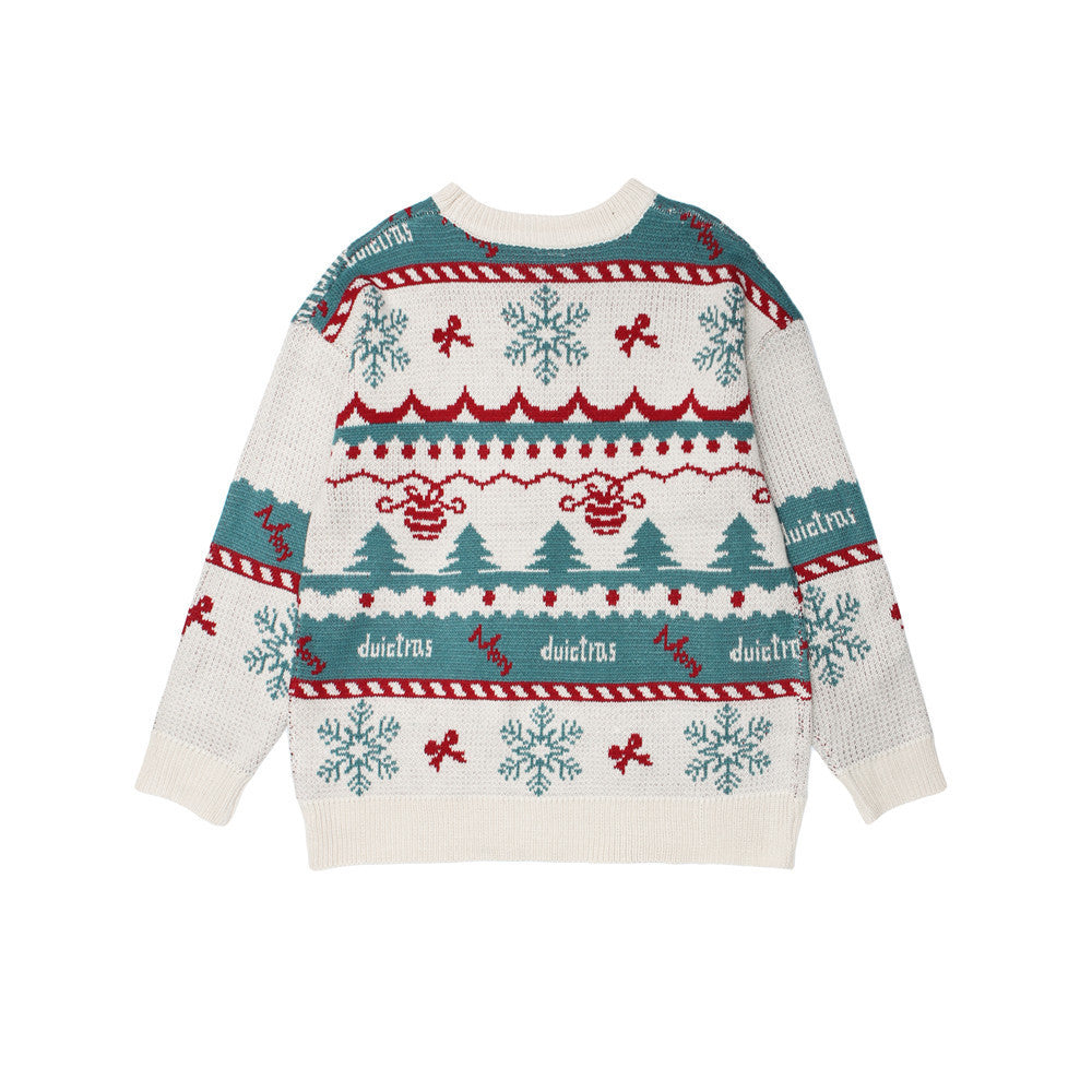 Christmas Theme Round Neck Sweater Men's Snowflake Jacquard Loose