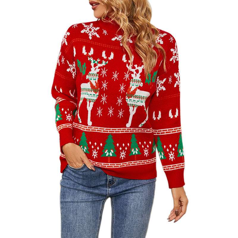 Women's Fashion Simple Deer Snowflake Christmas Sweater