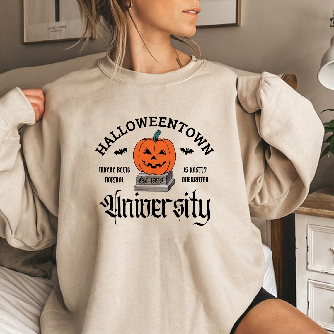 Women's Halloween Print Pumpkin Crew Neck Sweatshirt