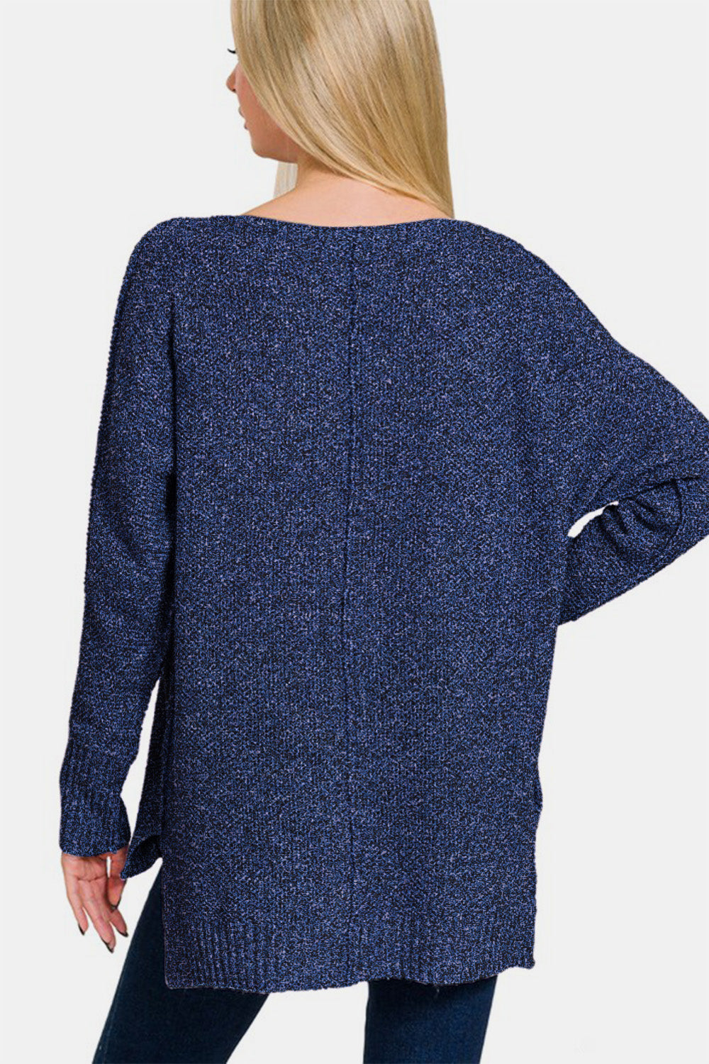 Zenana High-Low Center Seam V-Neck Sweater