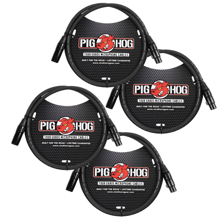 4-Pack Pig Hog PHM3 8mm Tour Grade Microphone XLR Cable 3ft - New