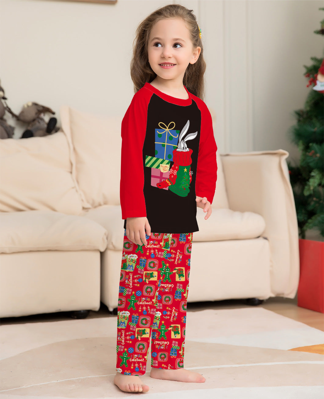 Holiday Pajamas Red Suit Cute Spliced Pattern