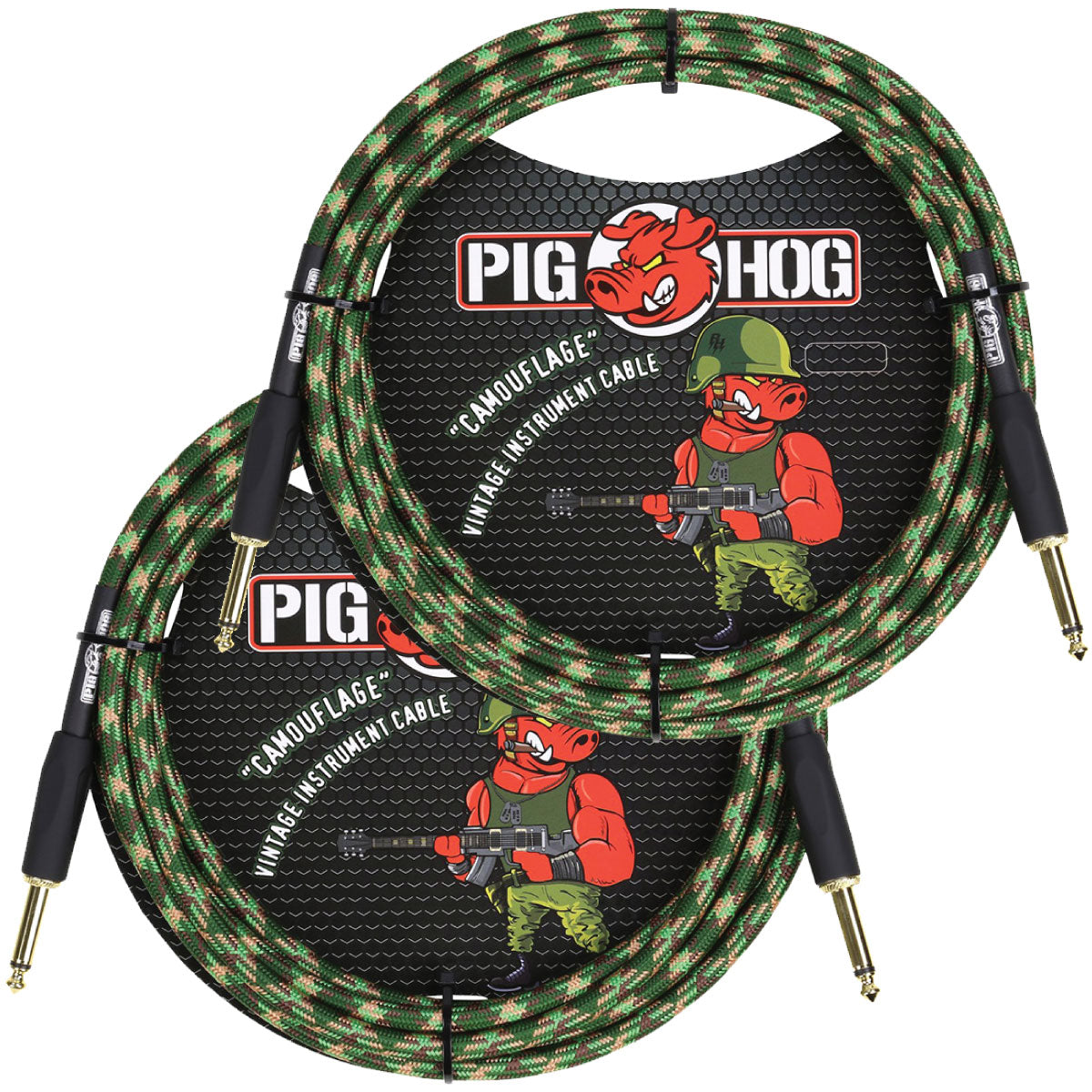 2 Pack Pig Hog Camouflage Instrument Cable 1/4' to 1/4' 10 Foot ft PCH10CF Lifetime Warranty!