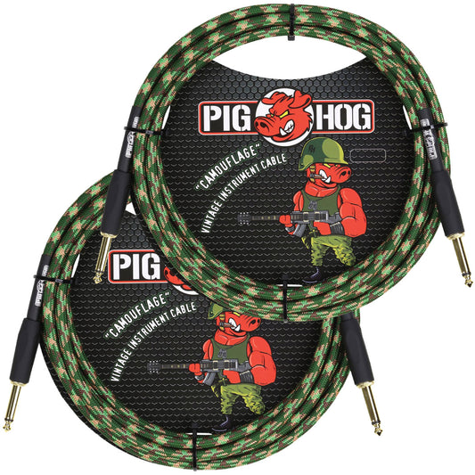 2 Pack Pig Hog Camouflage Instrument Cable 1/4' to 1/4' 10 Foot ft PCH10CF Lifetime Warranty!