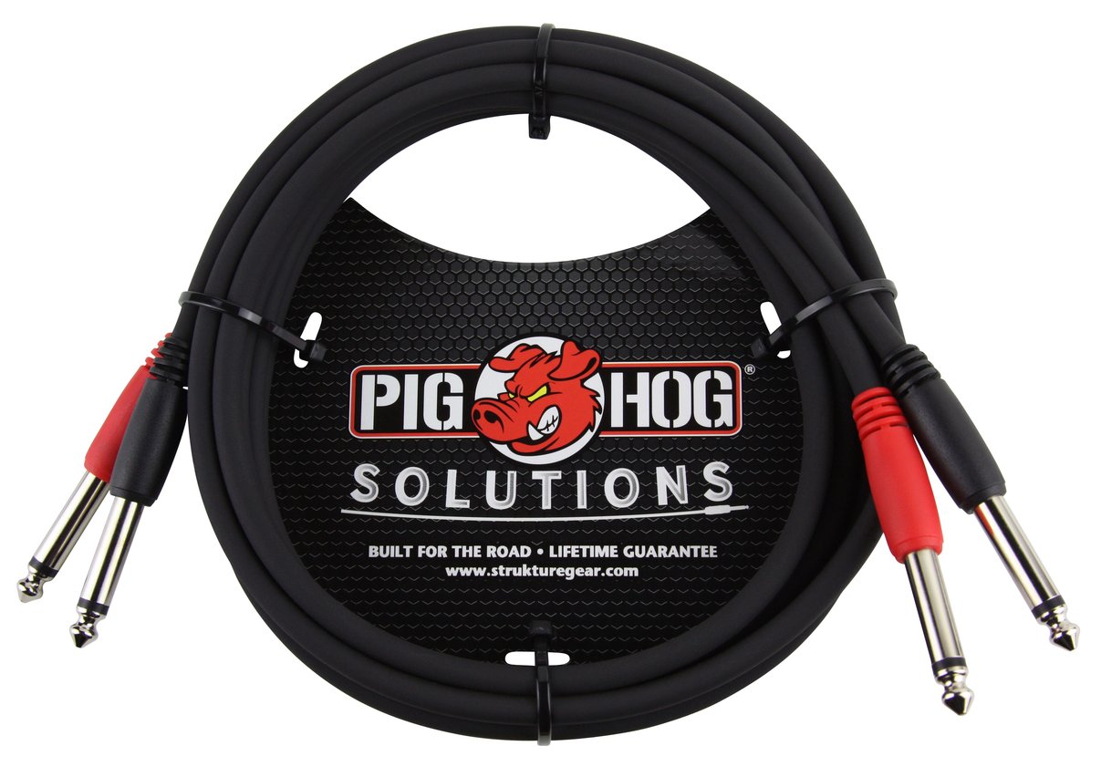 2 Pack Pig Hog 6ft Dual 1/4" TS Mono Male to Male Plug Noise Free Audio Cable PD-21406 - New