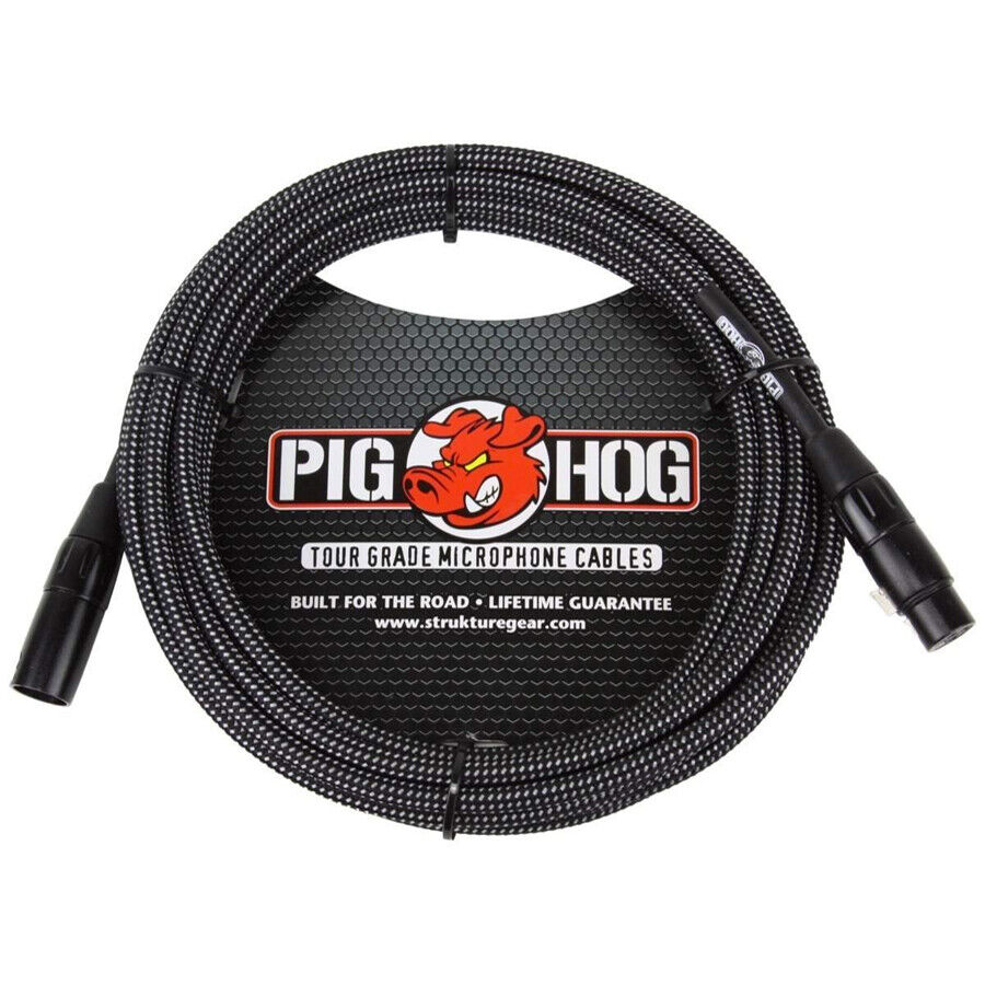 New - Pig Hog PHM30BKW BLACK & WHITE WOVEN MIC CABLE, 30FT XLR