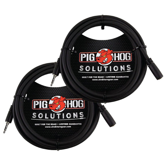 2 Pack Pig Hog Solutions PHX35-10 HeadPhone Extension Cable, 3.5mm 10ft - New