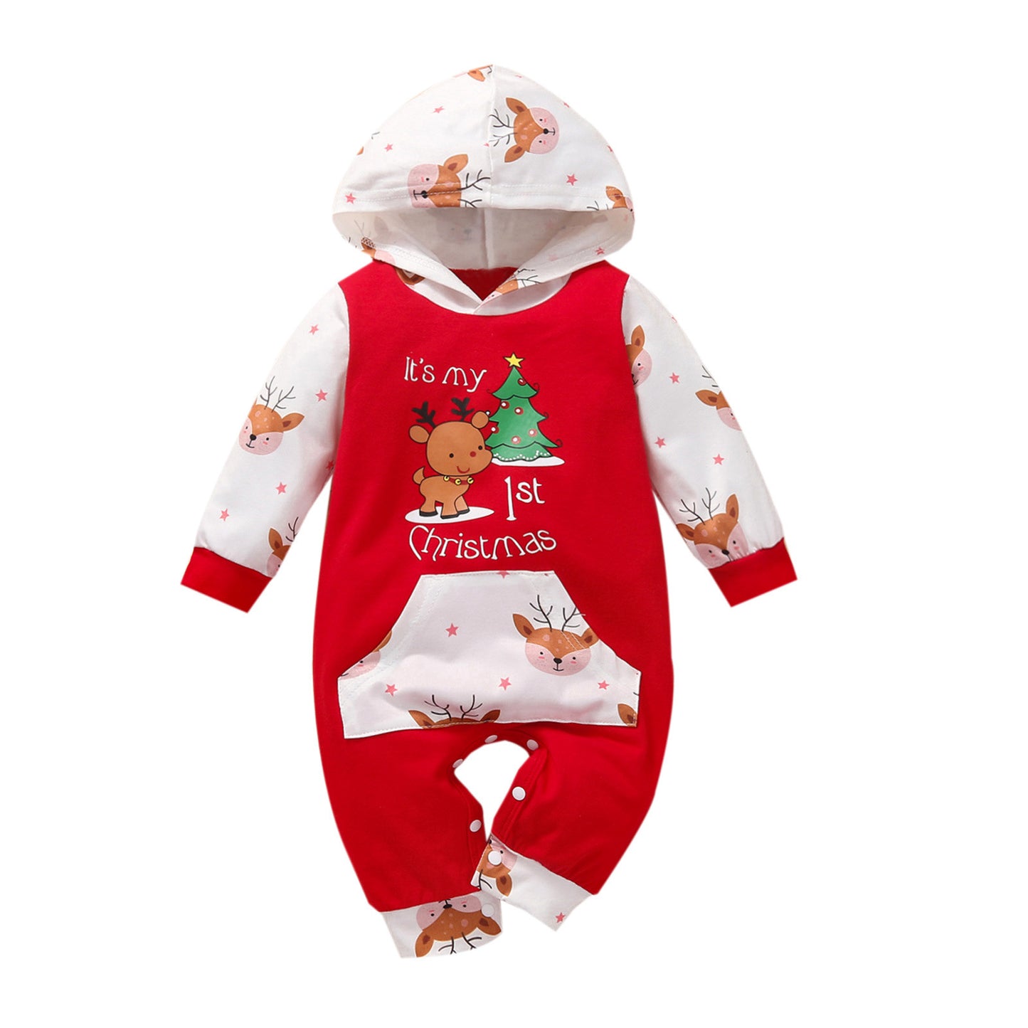 Baby Long Sleeve Christmas Cartoon Hooded Romper