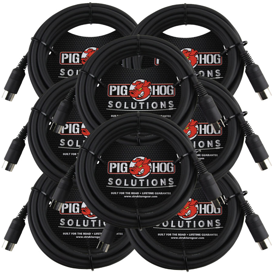 8 Pack Pig Hog Solutions PMID15 - 15ft MIDI Cable Black Instrument Interface - New