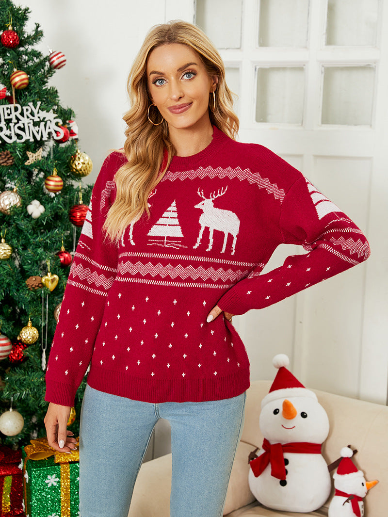 Women's Pullover Deer Jacquard Christmas Holiday Sweater