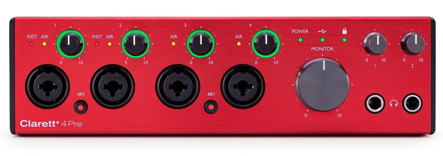 Focusrite Clarett+ 4Pre USB-C Audio Recording Interface, 4 Mic Preamps/JFET/ADAT - New