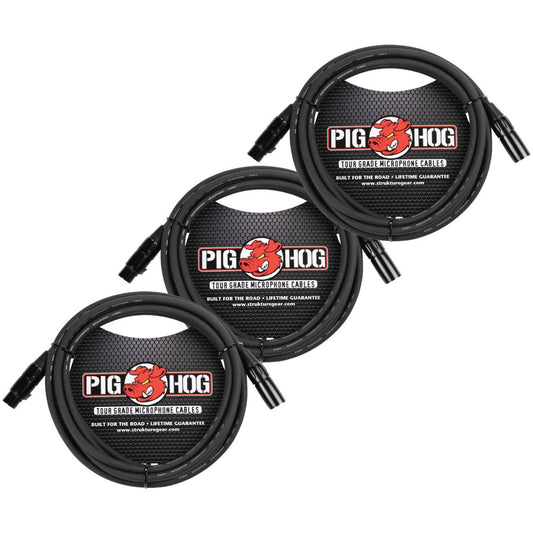 3 Pack Pig Hog PHM15 Tour Grade XLR Male to Female Mic Cable - 15'