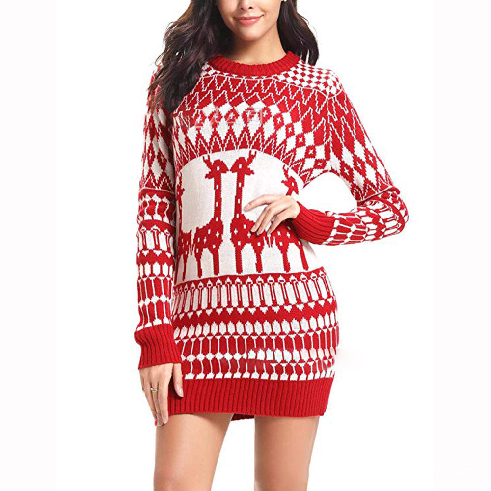 Slim Long Sleeve Fawn Women's Christmas Sweater