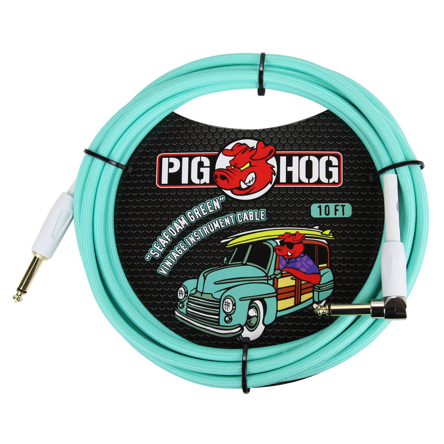 2 Pack Pig Hog PCH10SGR 1/4" Straight 1/4" Right-Angle Seafoam Green Instrument Cable - NEW