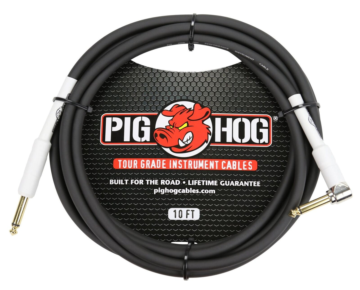 3 Pack Pig Hog PH10R Tour Grade 1/4" TS Straight to Right Angle Instrument Cable - 10'