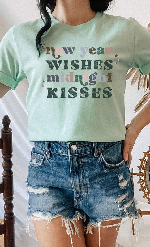 New Year Wishes Midnight Kisses Graphic PLUS Tee