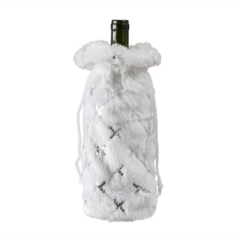 Plush Snowflake Sequins Christmas Bottle Cover