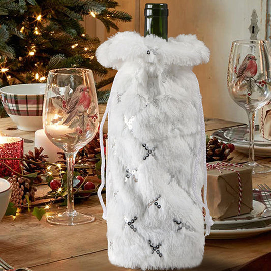 Plush Snowflake Sequins Christmas Bottle Cover