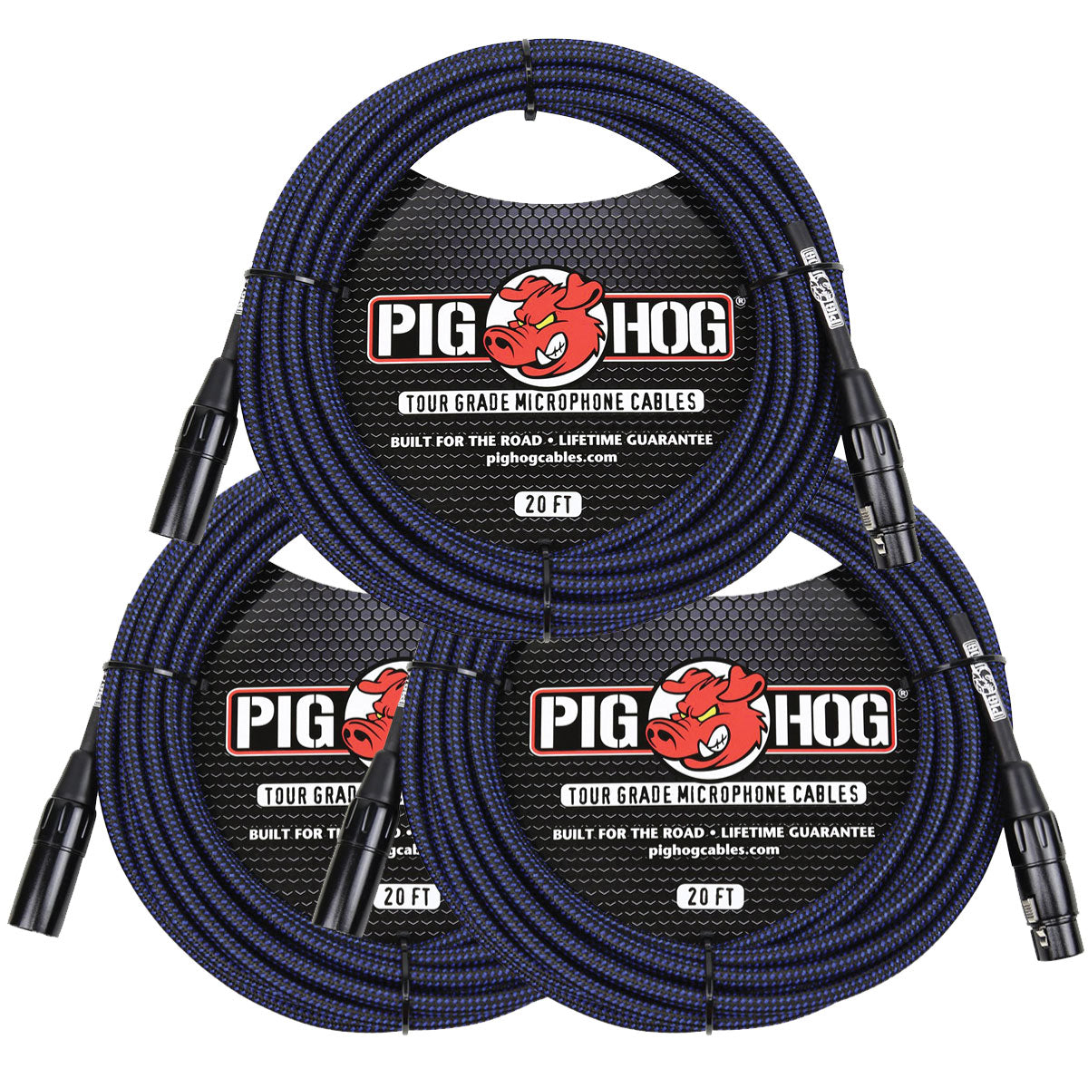 3 Pack Pig Hog B&B High Performance Woven XLR Microphone 20ft Cable PHM20BBL Lifetime Warranty!