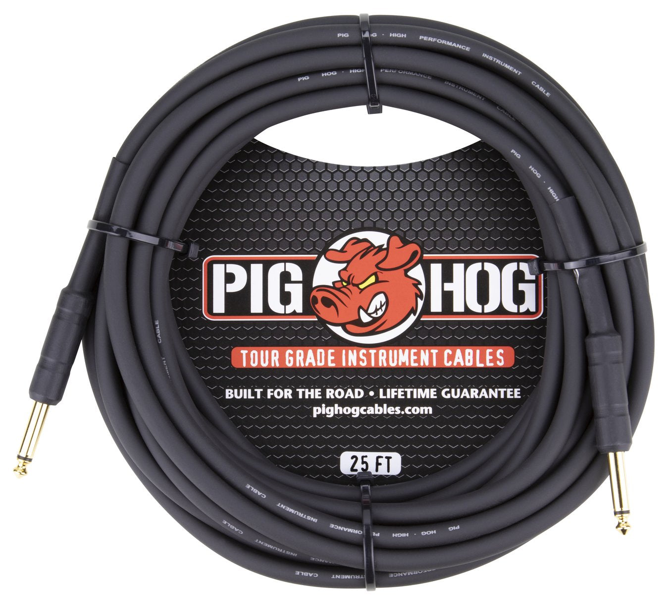 5 Pack Pig Hog Black 25ft 1/4" Guitar Instrument Cable Mono Patch Cord PH25 - NEW