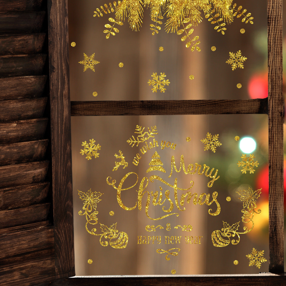 Golden Christmas Tree Snowflake English Wall Sticker
