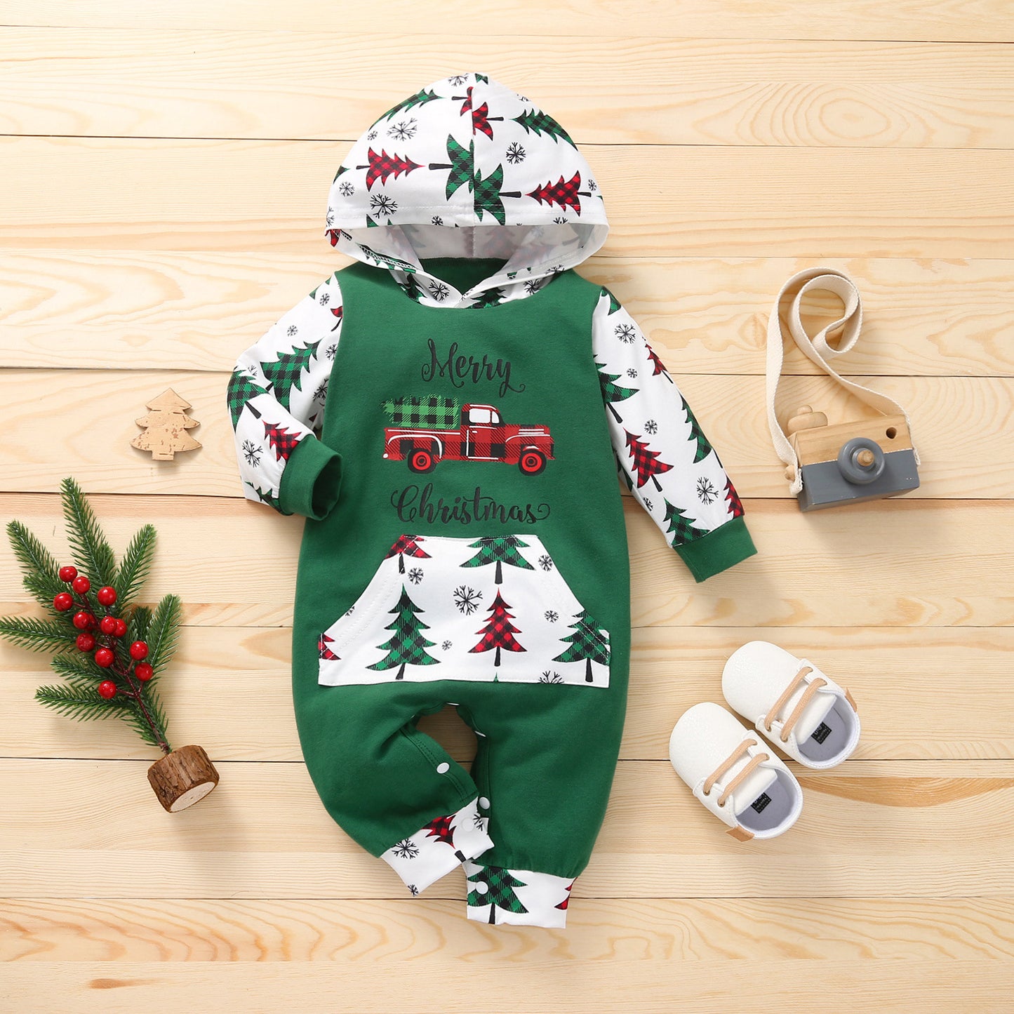 Baby Long Sleeve Christmas Cartoon Hooded Romper