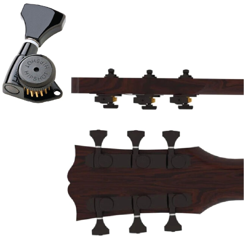 New - Hipshot Guitar Tuner Upgrade Kit for 3+3 Headstocks (10mm Post Holes) Open Black