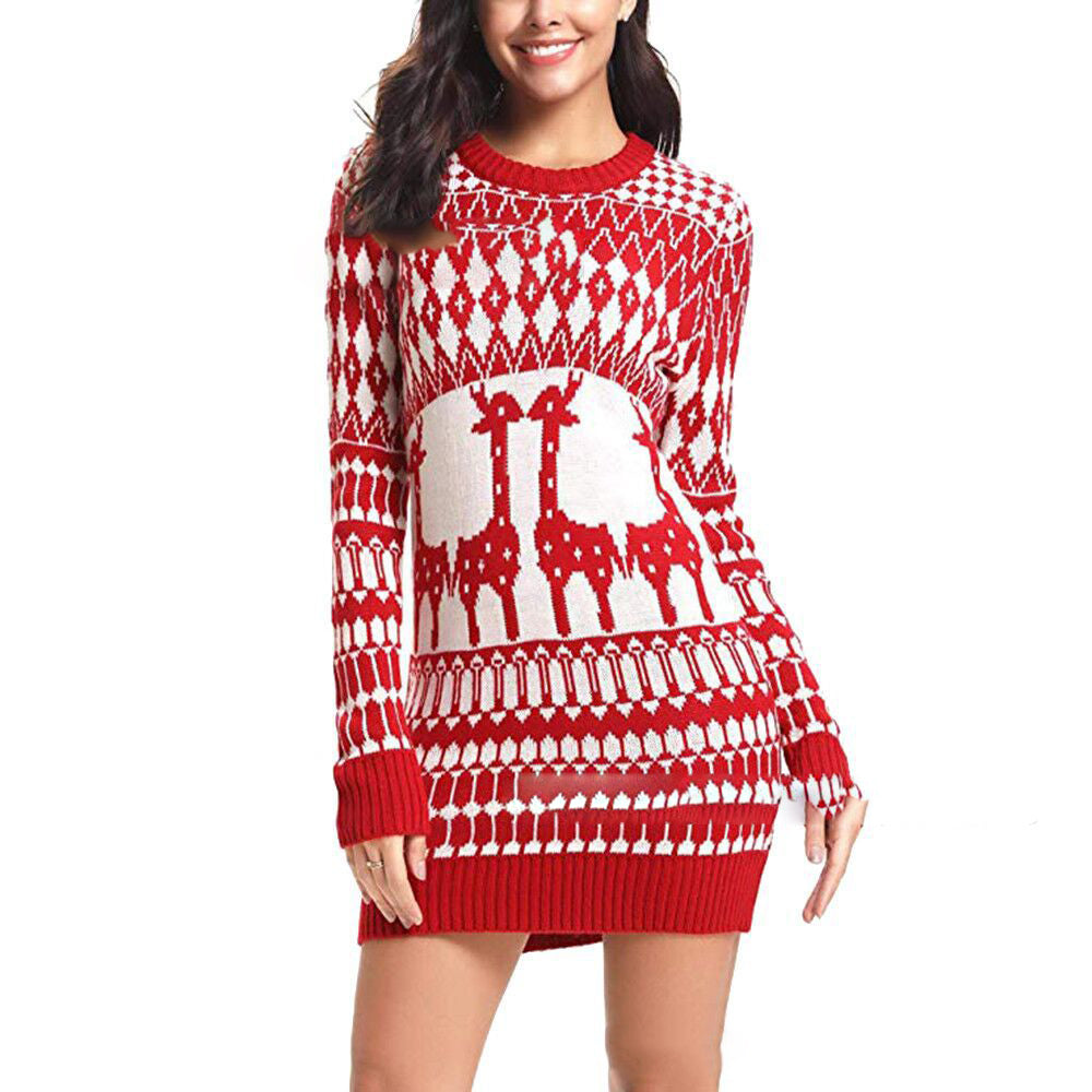 Slim Long Sleeve Fawn Women's Christmas Sweater