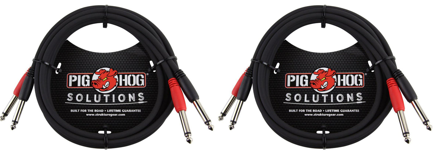 2 Pack Pig Hog 6ft Dual 1/4" TS Mono Male to Male Plug Noise Free Audio Cable PD-21406 - New