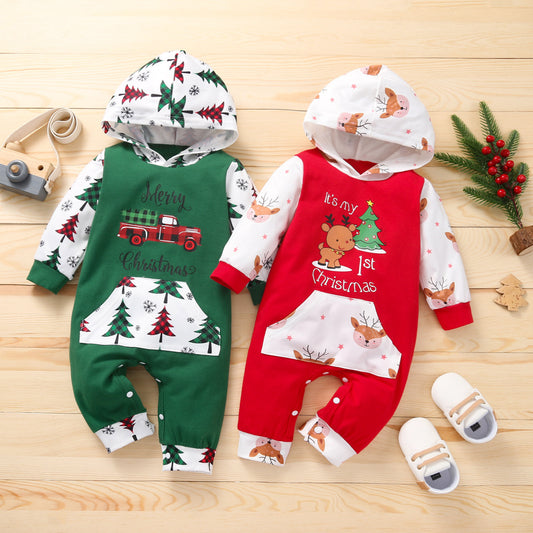 Baby Long Sleeve Christmas Cartoon Hooded Romper