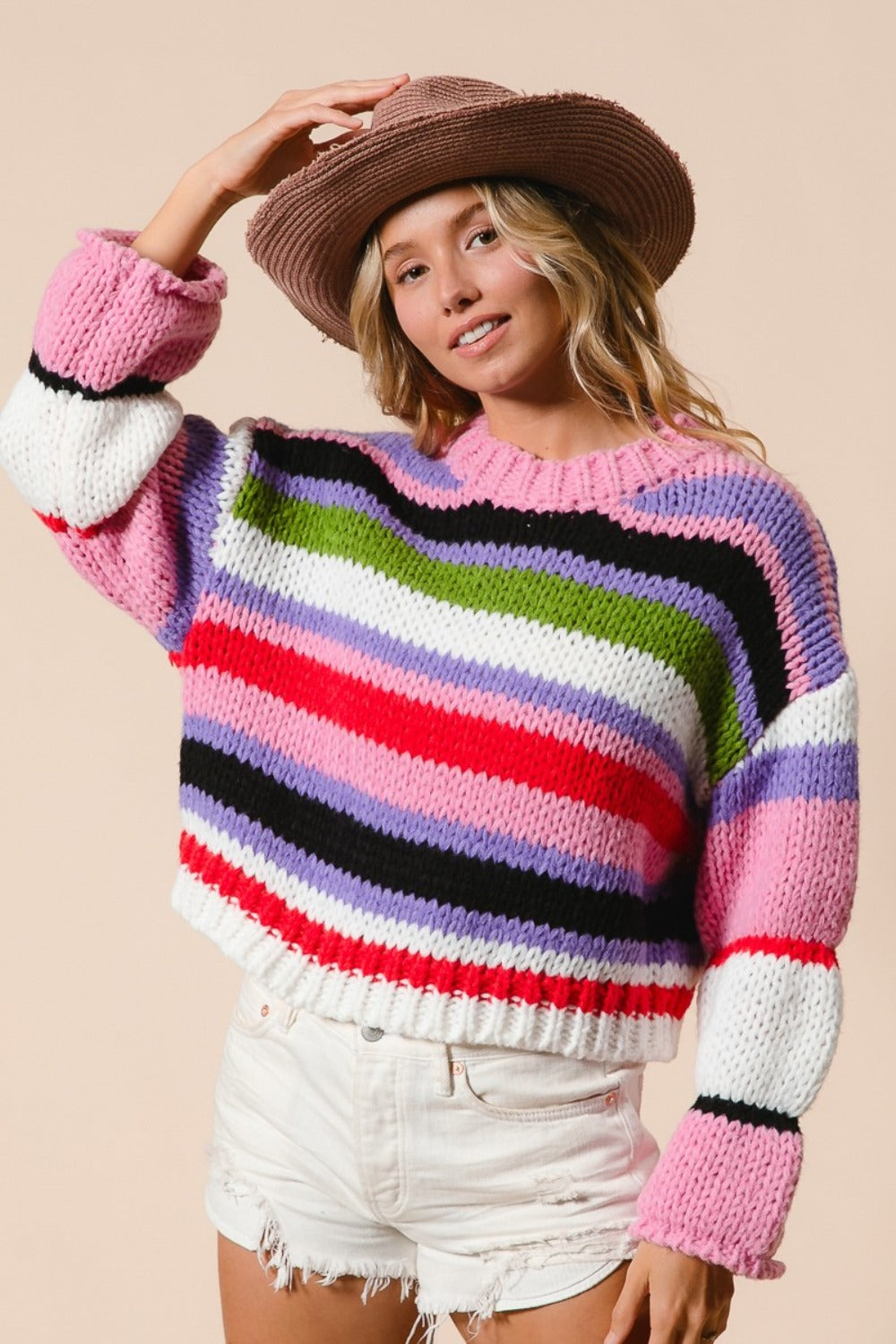 BiBi Multi Color Striped Cropped Sweater