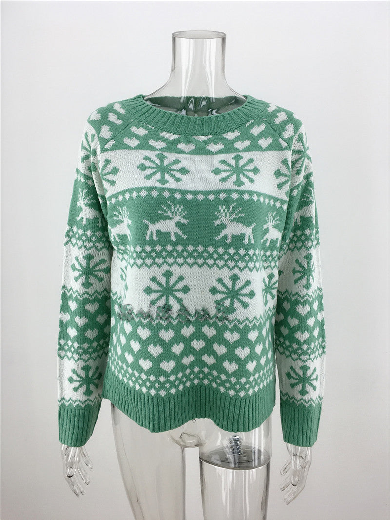Elk Autumn And Winter New Knitted Round Neck Women's Christmas Snowflake Pullover Women's Sweater