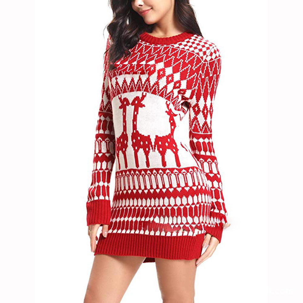 Slim Long Sleeve Fawn Women's Christmas Sweater