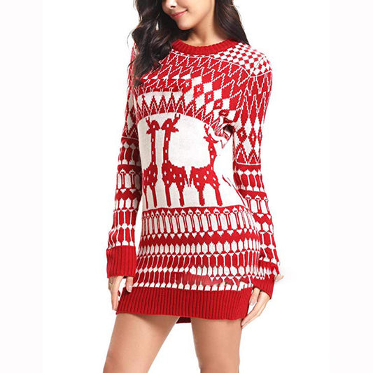 Slim Long Sleeve Fawn Women's Christmas Sweater