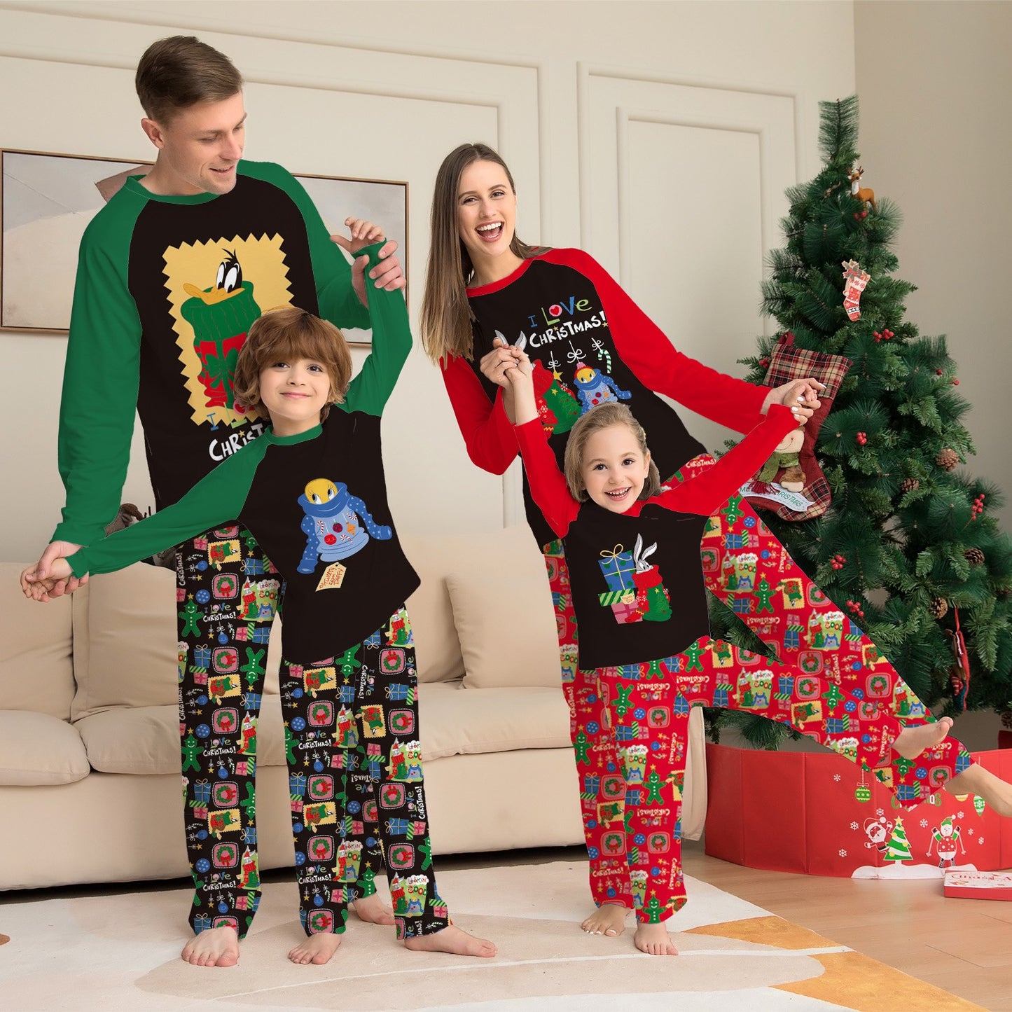 Holiday Pajamas Red Suit Cute Spliced Pattern