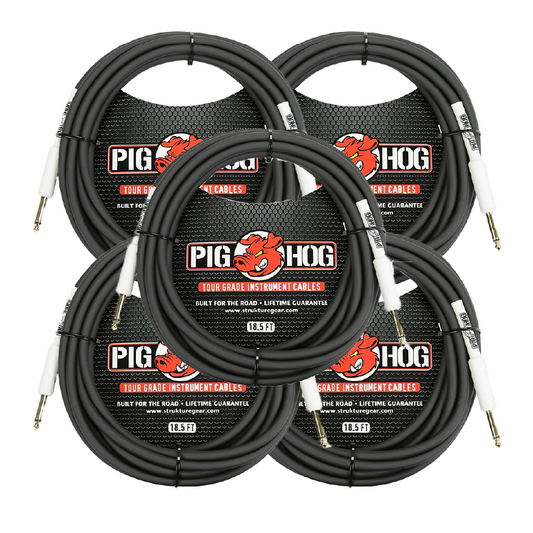 New - Pig Hog PH186 8mm Tour Grade Instrument Cable 18.6 FT 5 Pack