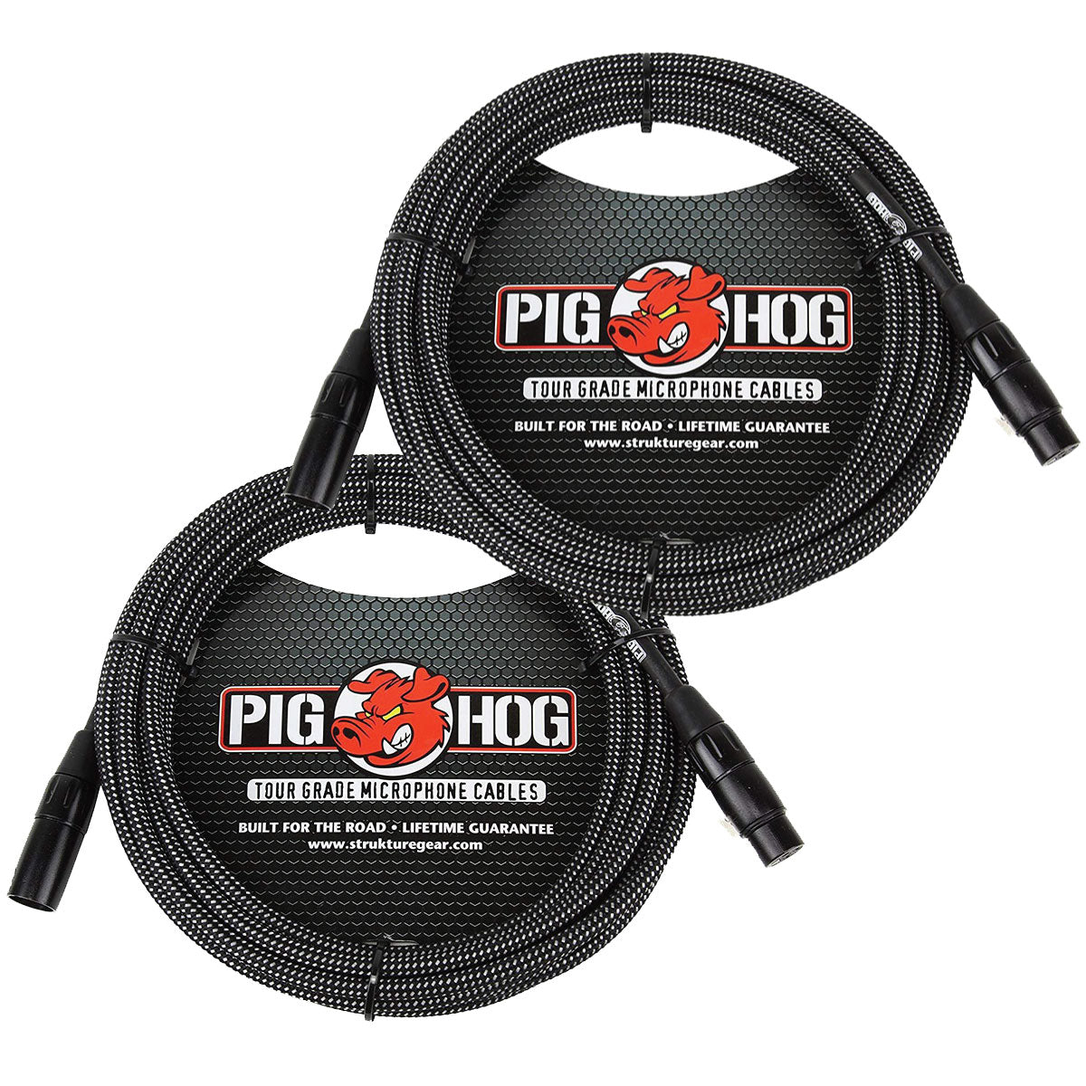 2 Pack Pig Hog PHM20BKW XLR High Performance B&W Microphone Cable, 20 Ft - New