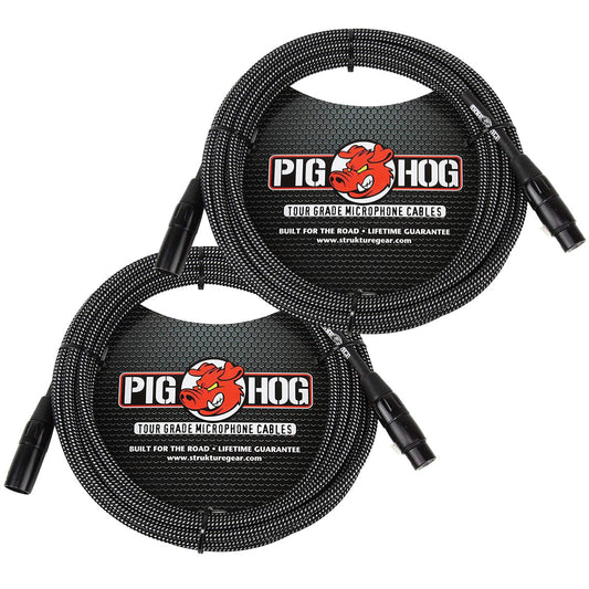 2 Pack Pig Hog PHM20BKW XLR High Performance B&W Microphone Cable, 20 Ft - New