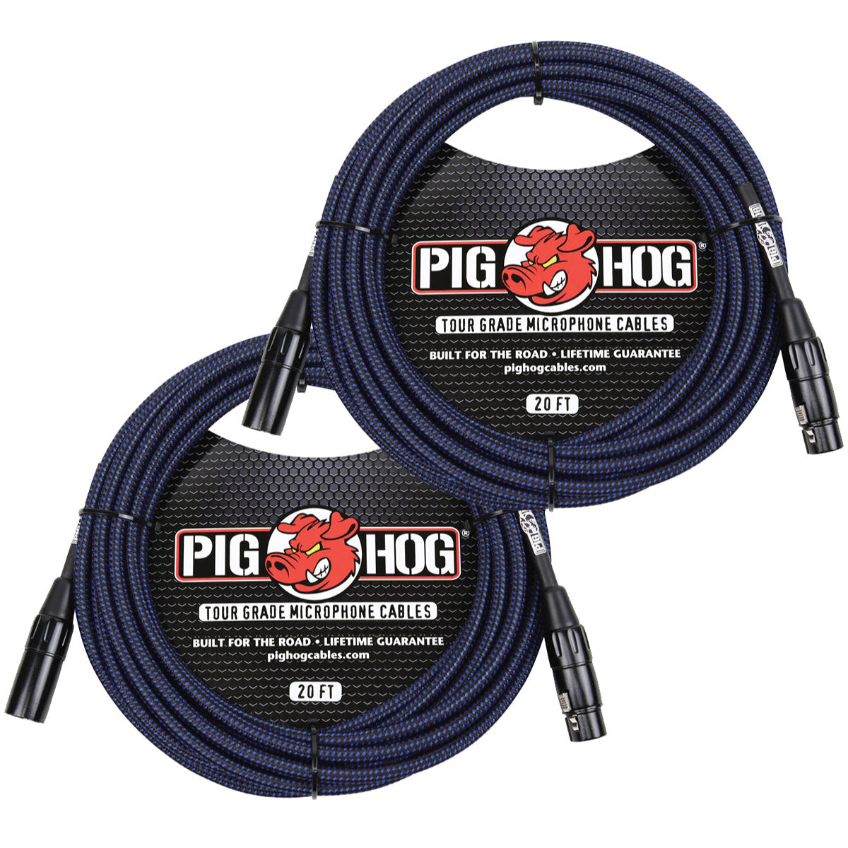 2 Pack Pig Hog B&B High Performance Woven XLR Microphone 20ft Cable PHM20BBL Lifetime Warranty!