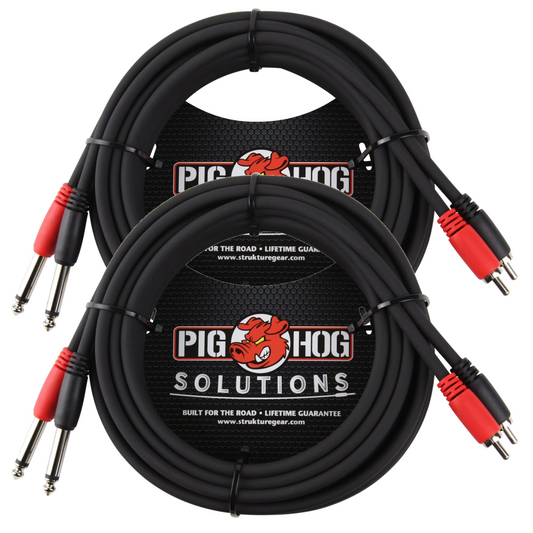 2 Pack Pig Hog Solutions 15ft Dual RCA (Male) to Dual -1/4" Cable PD-R1415  - NEW