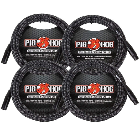 New - 4 Pack Pig Hog PHM30BKW BLACK & WHITE WOVEN MIC CABLE, 30FT XLR