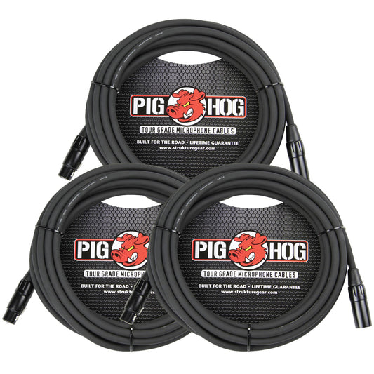 3 Pack Pig Hog PHM30 XLR High Performance 8mm Microphone 30 Foot Ft Mic Cable Lifetime Warranty!