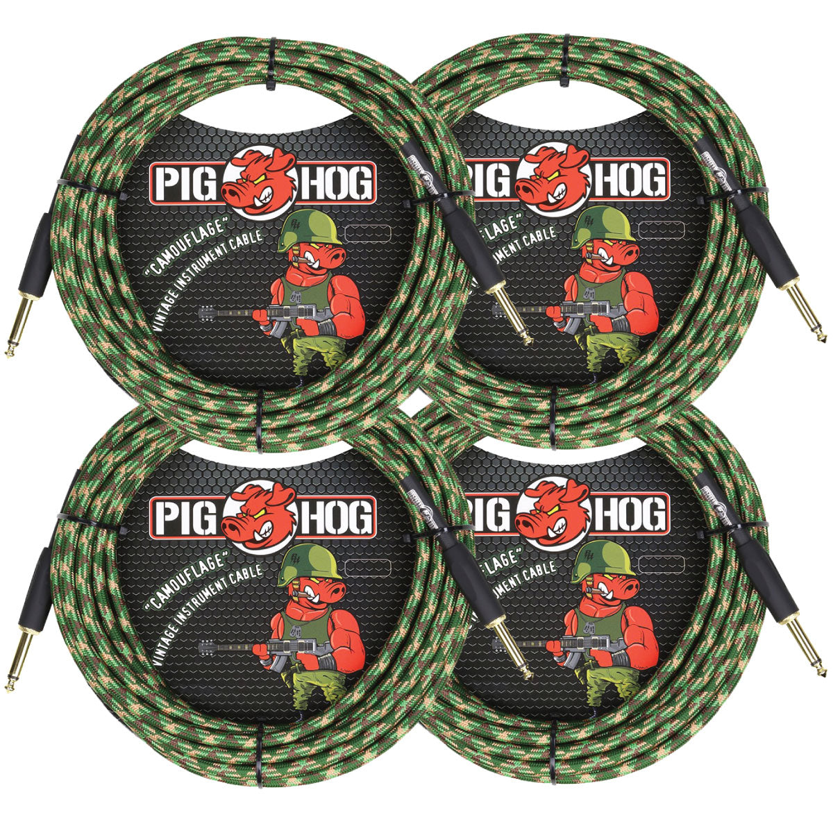 4 PACK Pig Hog "Camouflage" Instrument Cable, 20 Foot FT PCH20CF Lifetime Warranty!