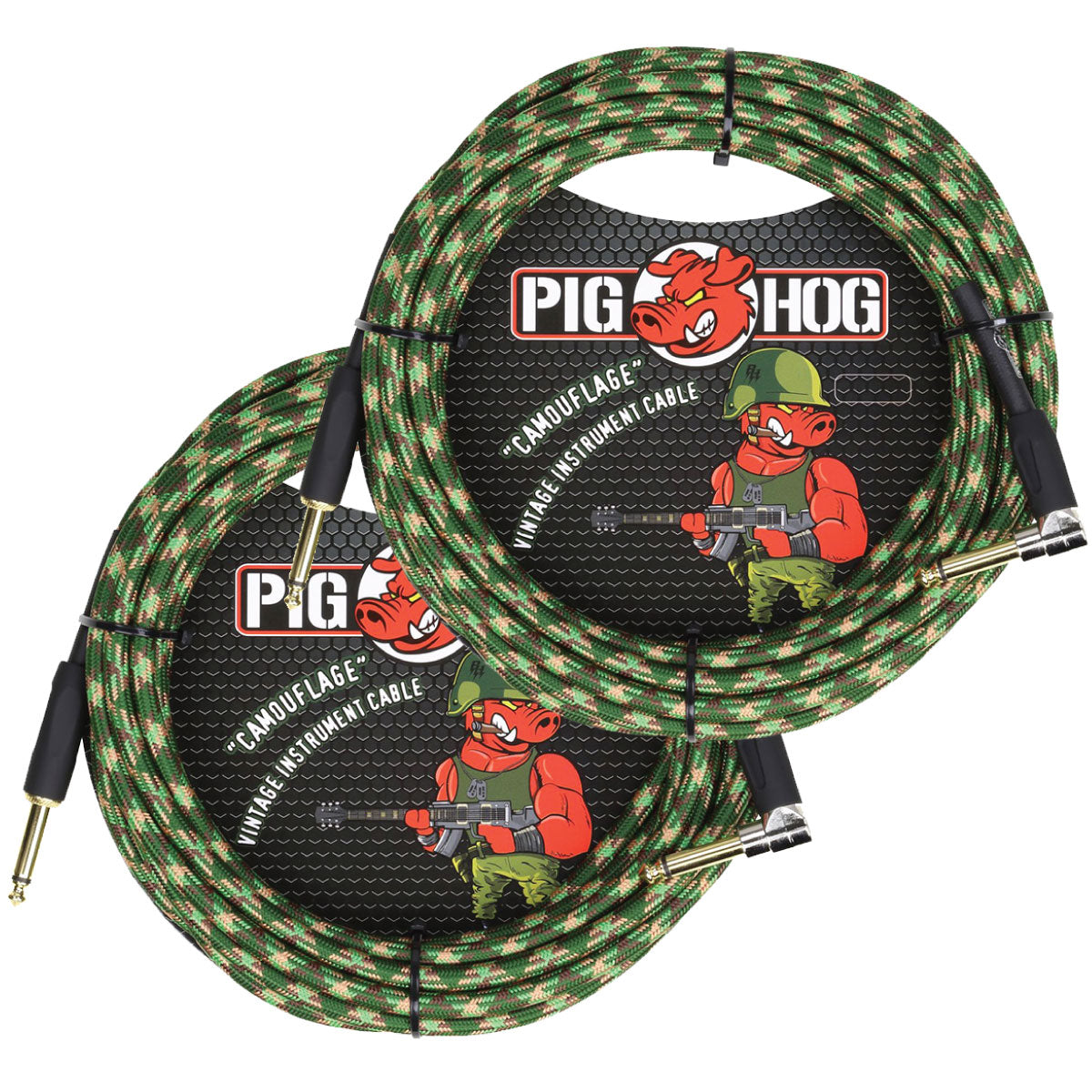 2 PACK Pig Hog Camouflage Instrument Cable 20ft Foot Right Angle PCH20CFR  Lifetime Warranty!