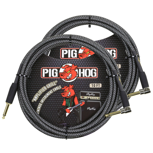 2 Pack Pig Hog PCH10AGR Right-Angle 1/4" to 1/4" Amplifier Grill Guitar Instrument - NEW