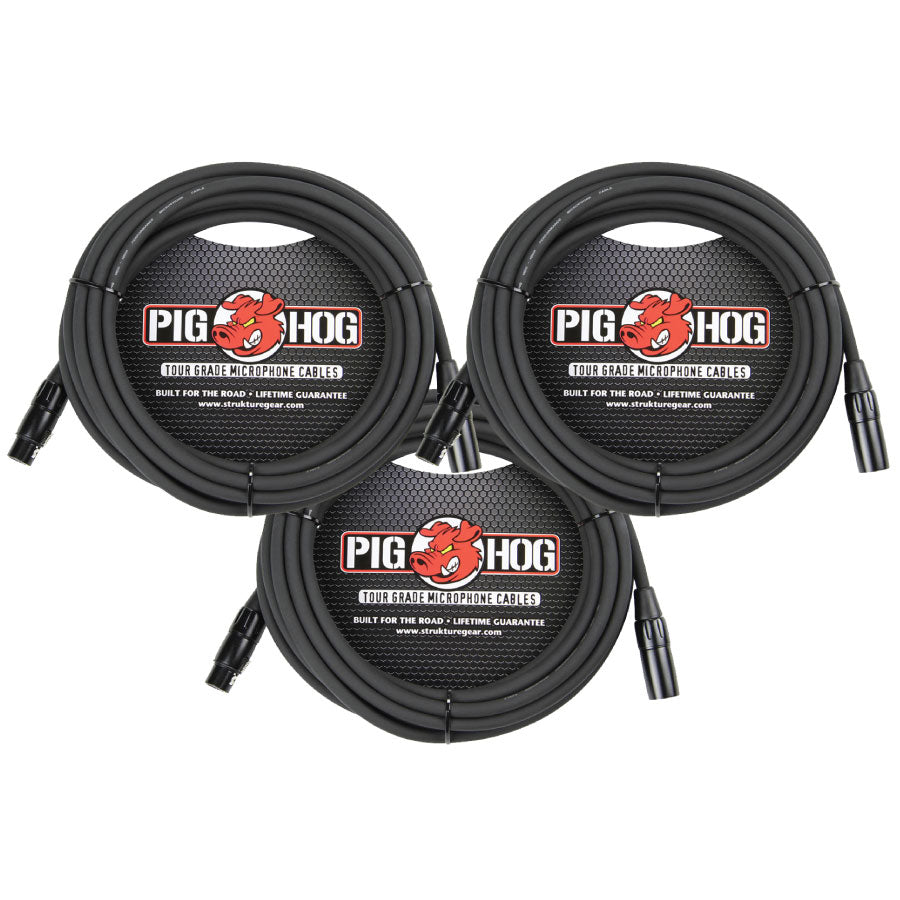 3 Pack Pig Hog PHM20 High Performance 8mm XLR Microphone Cable, 20”FT -New