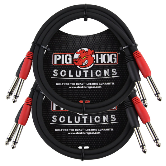 2 Pack Pig Hog 3ft Dual 1/4" Mono Male Red Black Coded for Stereo Cable PD-21403 - NEW